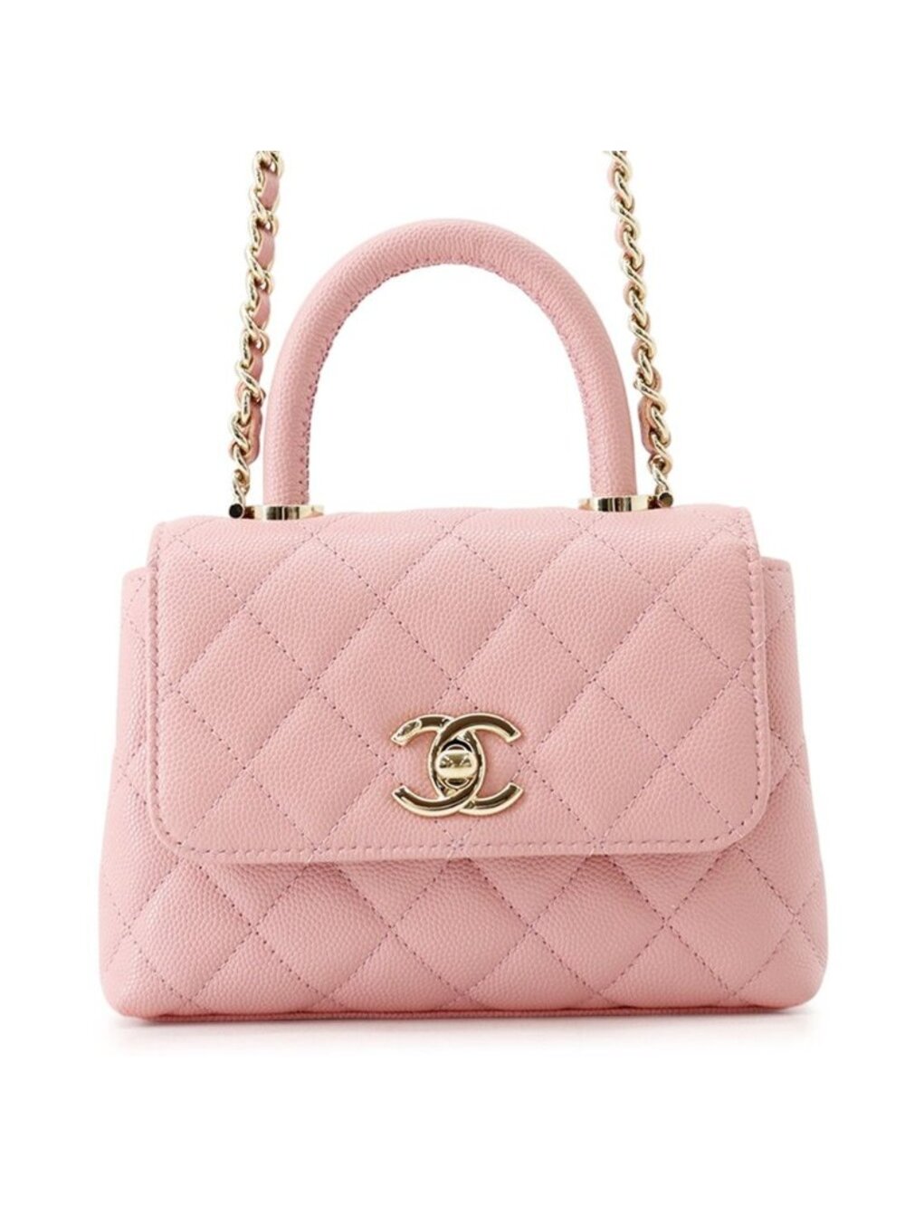 Chanel Handbag Quilted Coco Handle Mini Caviar Leather 2-Way Chain